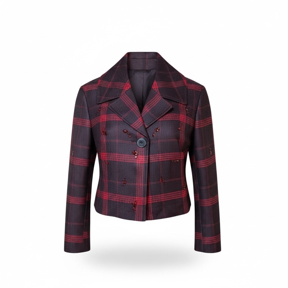 Nwt Lewit Red Brown Wool Lined Jacket Rhinestone … - image 2